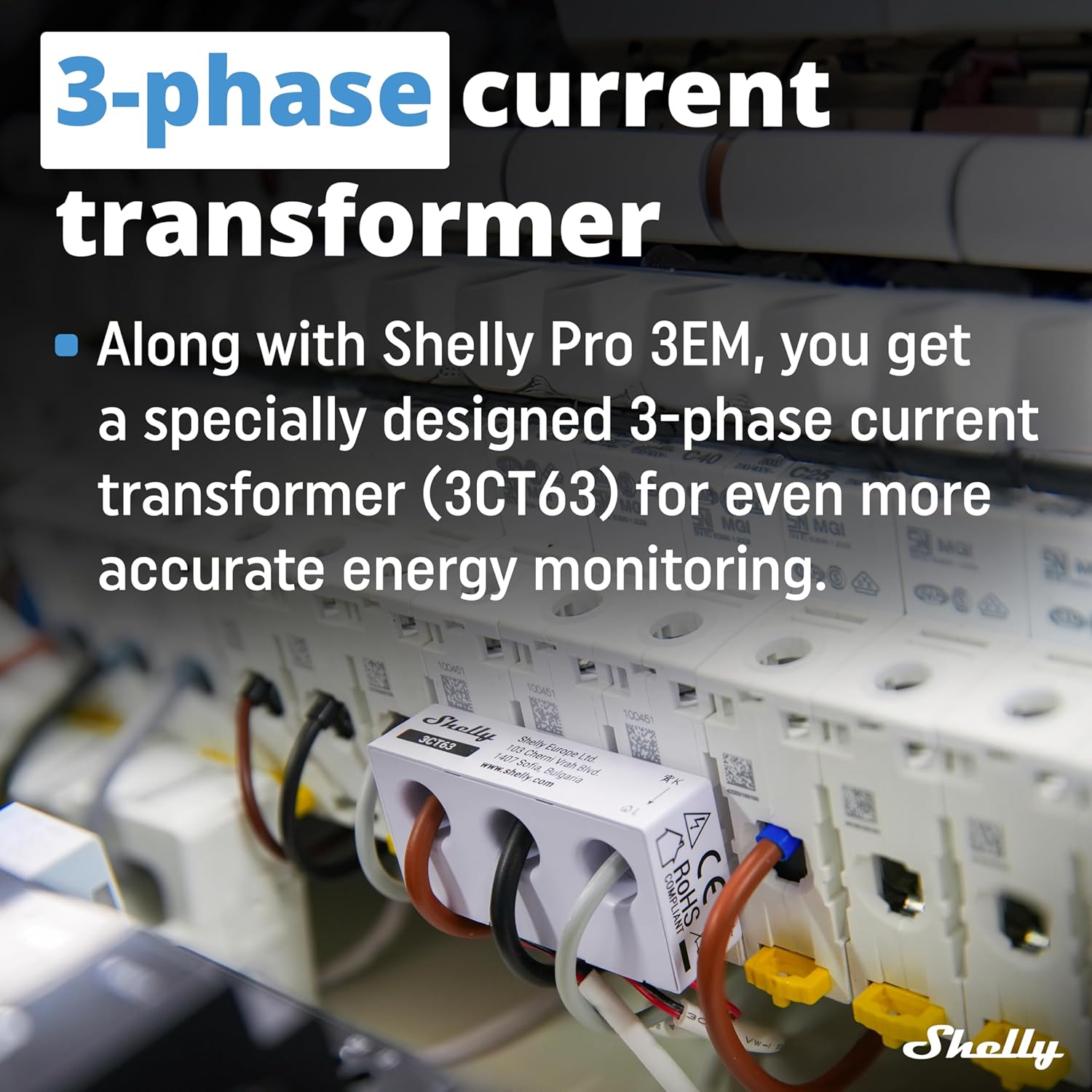 Shelly Pro 3EM 3CT63 Compact DIN-Mountable 3-Phase 63A Energy Meter