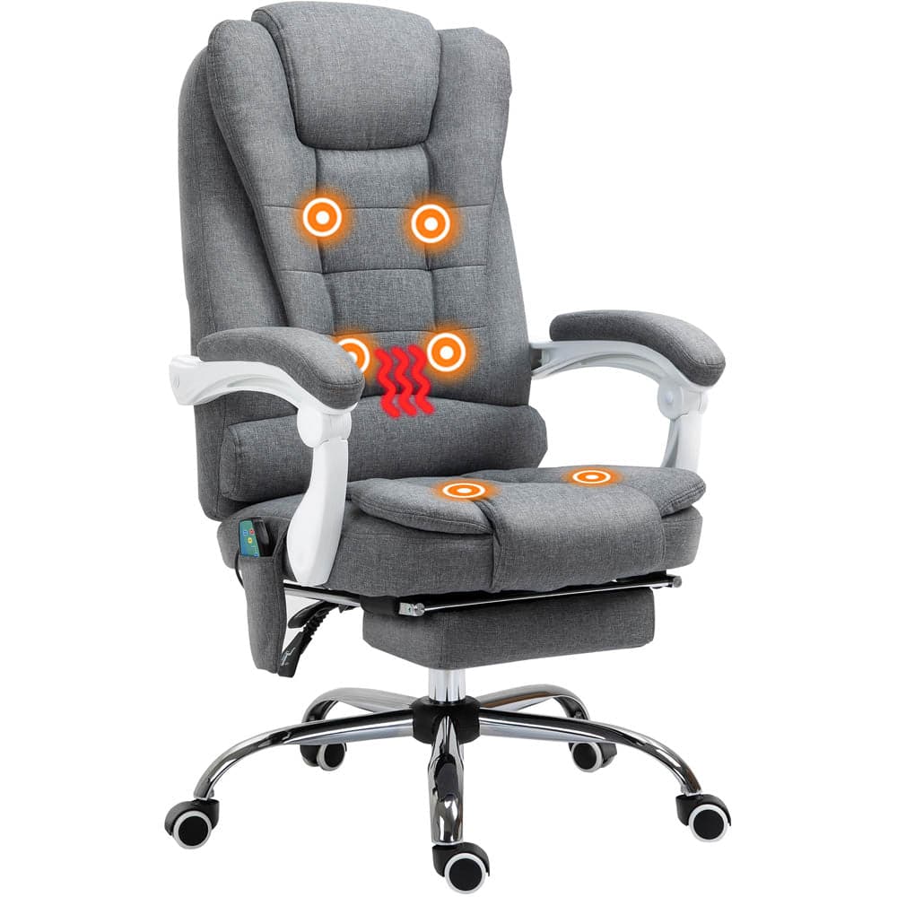 ProperAV Extra Ergonomic Adjustable Reclining Executive Office Chair with Heated 6 Point Vibration Massage Function & Footrest - Grey - maplin.co.uk