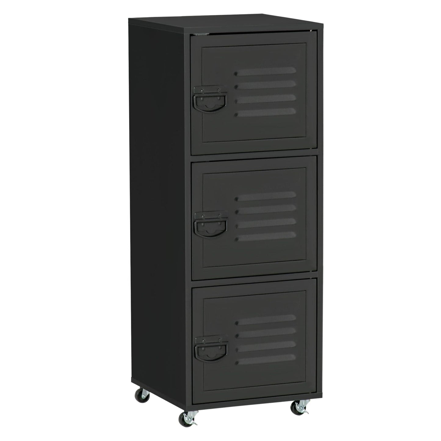 ProperAV Extra Mobile 3-Tier Storage Filing Cabinet with Wheels & Metal Doors - Black - maplin.co.uk