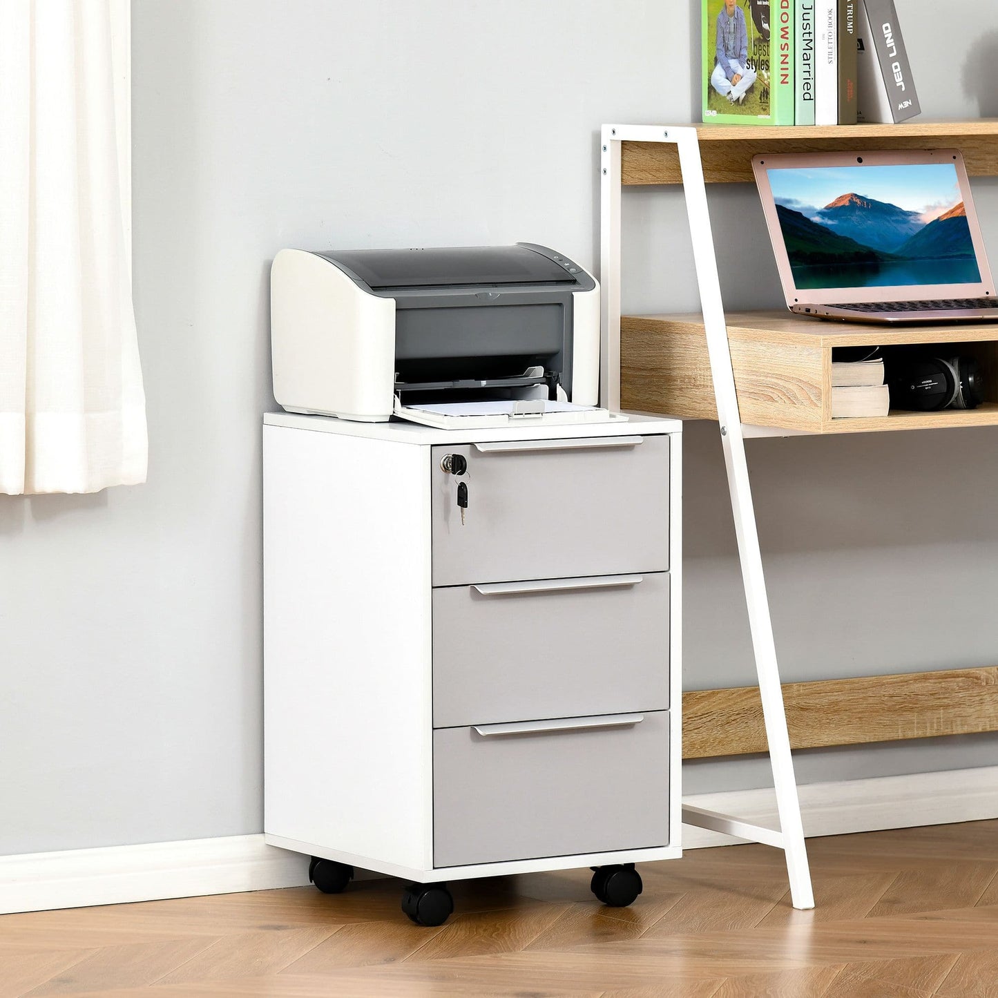 ProperAV Extra 3-Drawer Locking Mobile Filing Cabinet with Wheels - White - maplin.co.uk