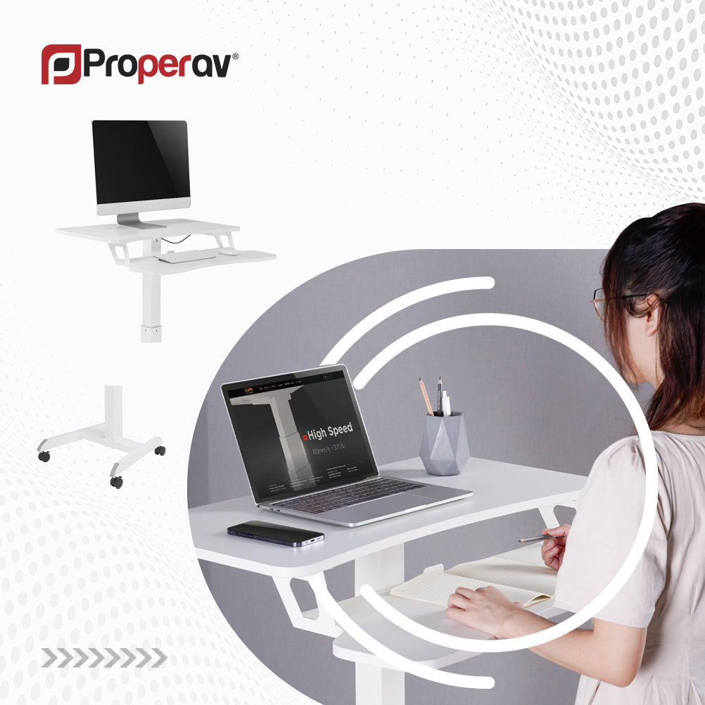 ProperAV Two Tier Mobile Workstation Desk with Pneumatic Height Adjustment - maplin.co.uk