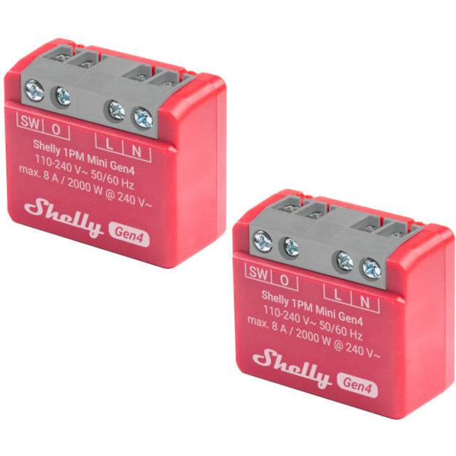 Shelly 1PM Mini Gen4 WiFi/Zigbee-Operated 8A Relay Switch with Power Monitoring Pack of 2