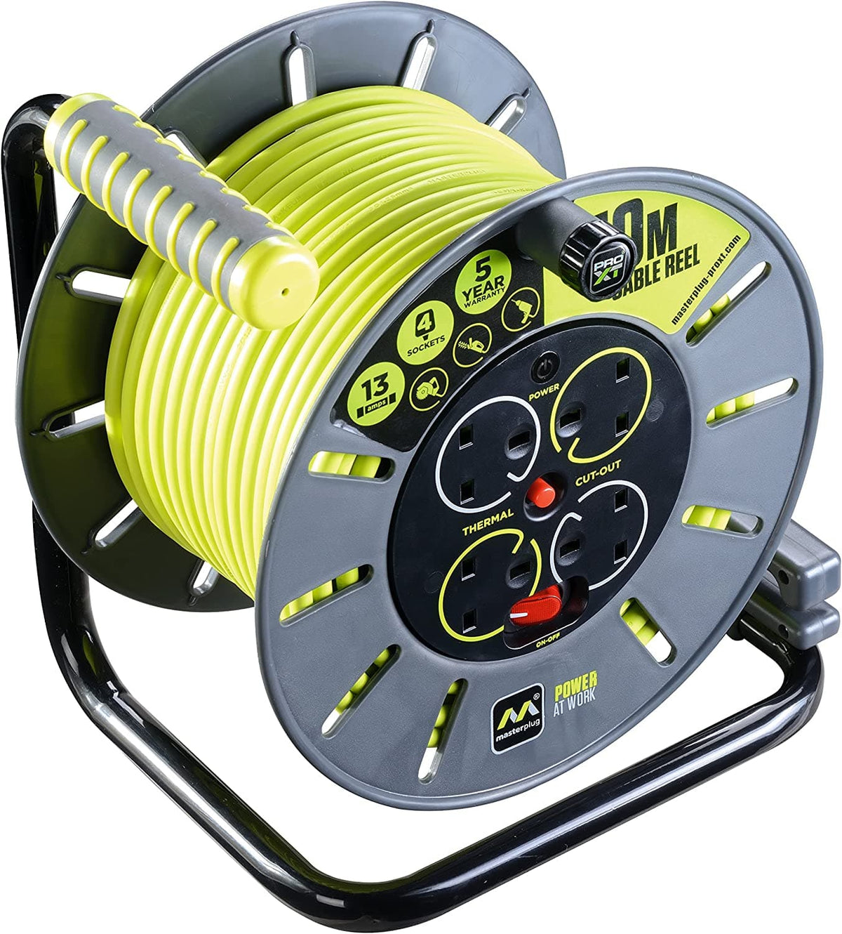 Masterplug Plug Extension Yellow Jacket Masterplug Pro-XT 50-Foot Extension Cord Reel With Wall ...