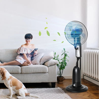 Maplin Plus 18" Pedestal Fan with Humidifying Water Mist Spray - Black - maplin.co.uk