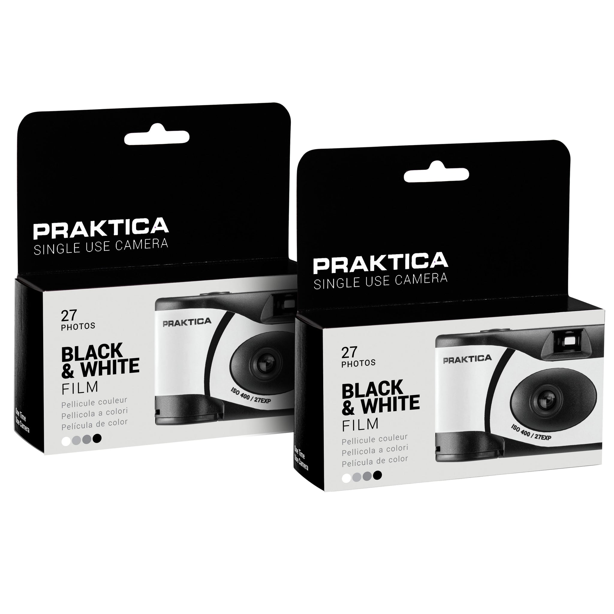 Praktica Single Use Disposable Black & White Film Camera with Flash - Black Pack of 2