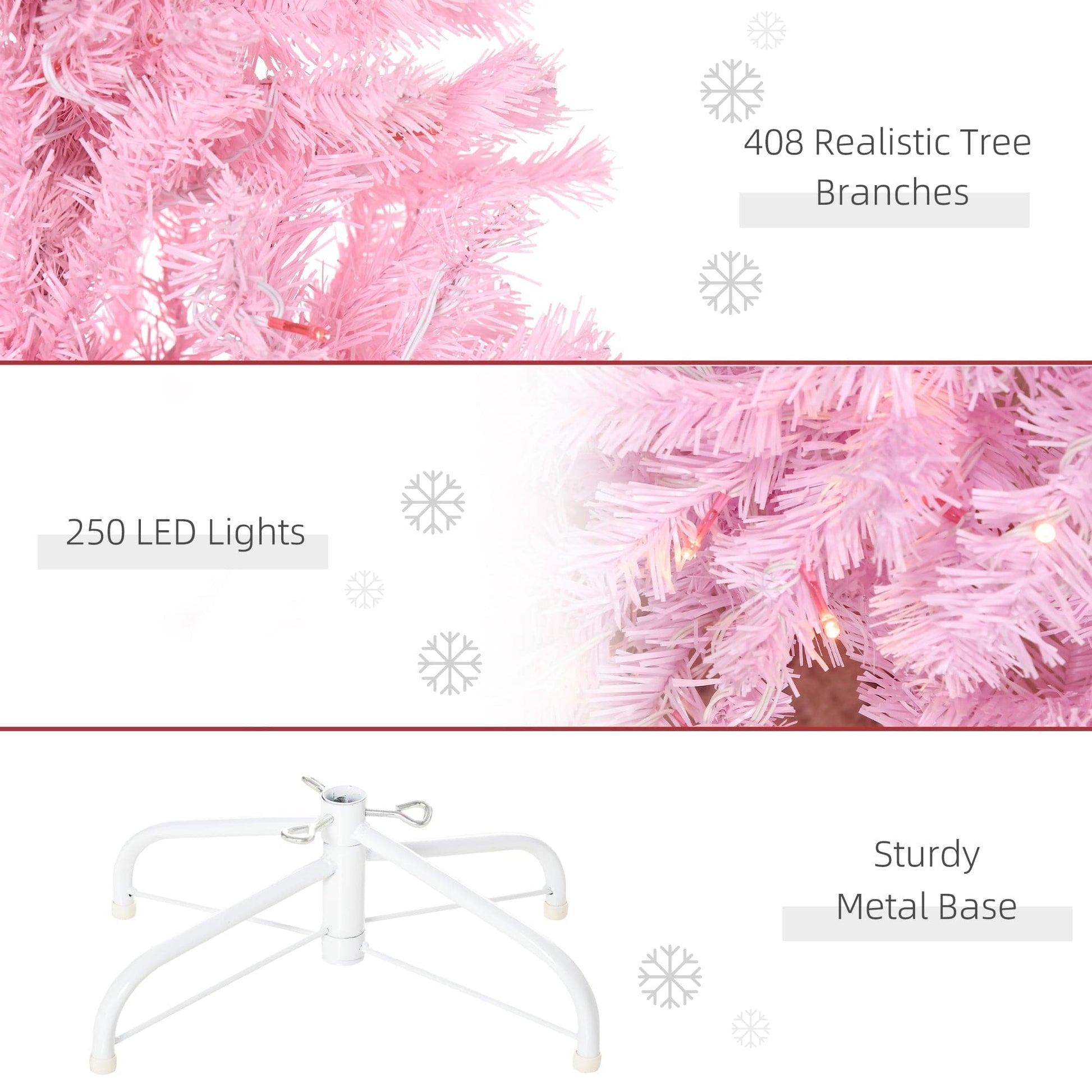 HOMCOM 5ft LED Pencil Slim Artificial Christmas Tree with Realistic Branches - Pink - maplin.co.uk