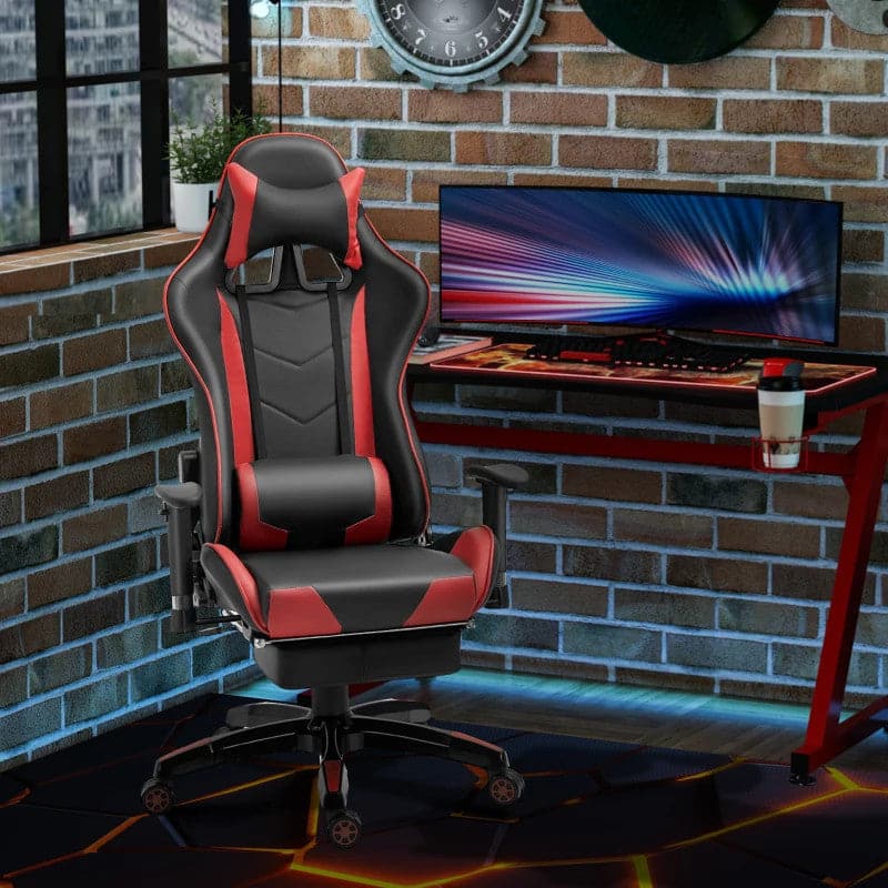 Maplin Plus High-Back Faux Leather Swivel Reclining Office Gaming Chair with Footrest - Red & Black - maplin.co.uk