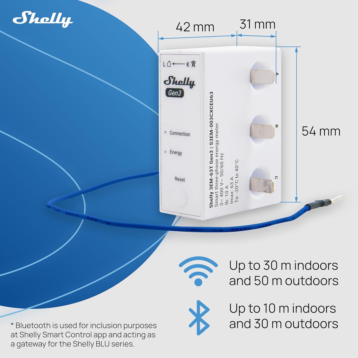 Shelly 3EM-63T Gen3 WiFi Three-Phase Energy Meter with Integrated Current-Transformers