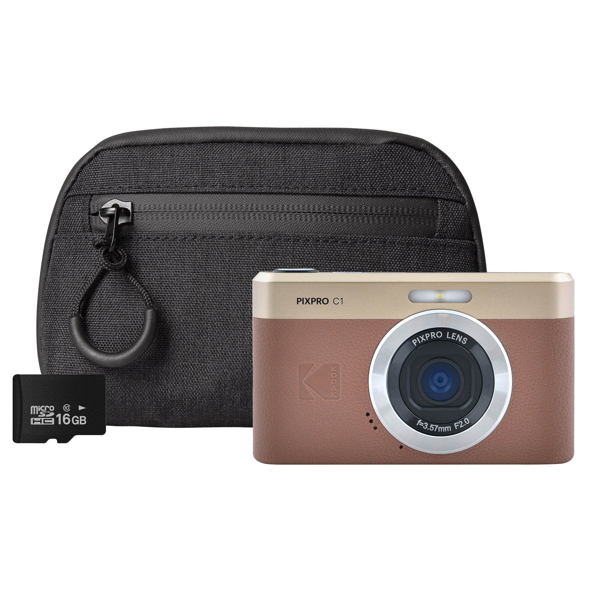 Kodak PIXPRO C1 13MP 4x Digital Zoom Compact Camera - Brown Camera + 16GB MicroSD Card + Compact Case