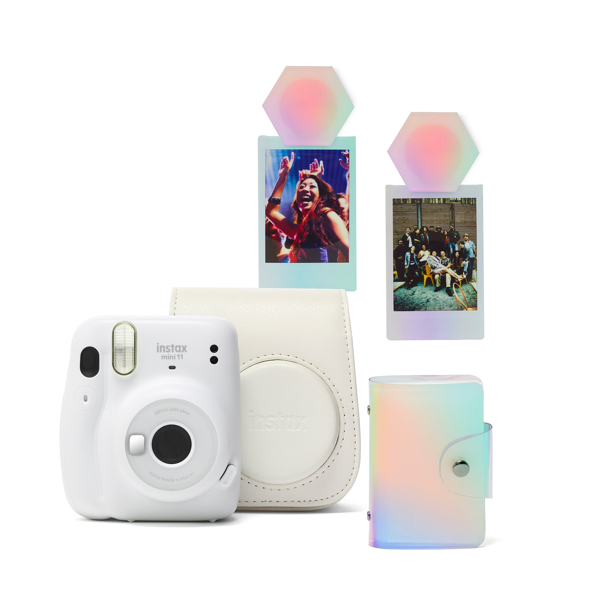 Fujifilm Instax Mini 11 Instant Camera Kit with Case, 10 shot Macaron Film, Iridescent Album & Magnets – Ice White - maplin.co.uk