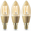 4lite WiZ Connected C35 Candle Filament Amber WiFi LED Smart Bulb - E14 Small Screw Pack of 3