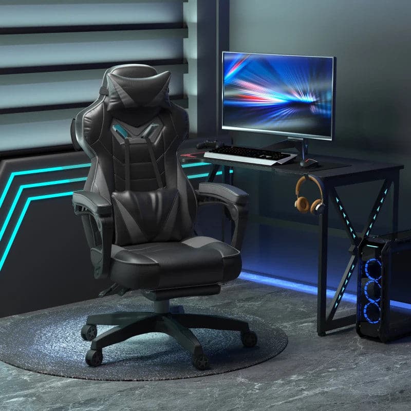 Maplin Plus Ergonomic Racing Adjustable Reclining Gaming Office Chair with Headrest, Lumbar Support & Retractable Footrest - maplin.co.uk