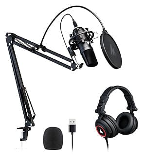 Maono USB Condenser Cardioid Microphone with Boom Arm and Headphones - maplin.co.uk