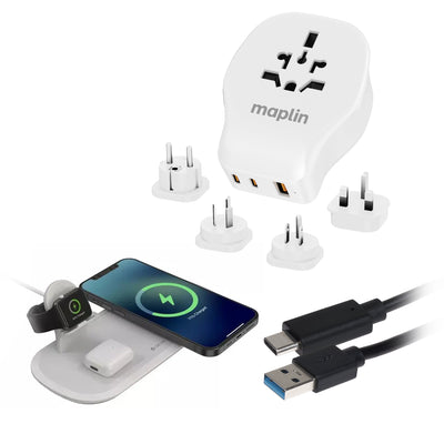 Maplin Travel Adapter & Wireless Multi-Charging Pad Kit