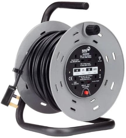 SMJ Electrical 25m 4-Socket 13A Heavy Duty Steel Frame Extension Cable Reel - maplin.co.uk