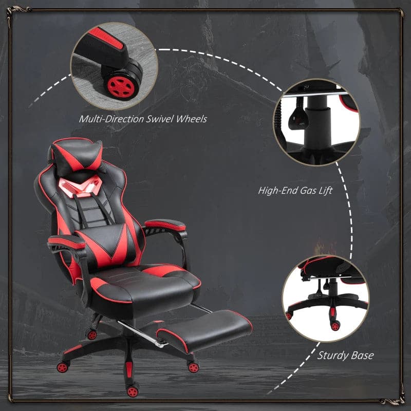 Maplin Plus Ergonomic Racing Adjustable Reclining Gaming Office Chair with Headrest, Lumbar Support & Retractable Footrest