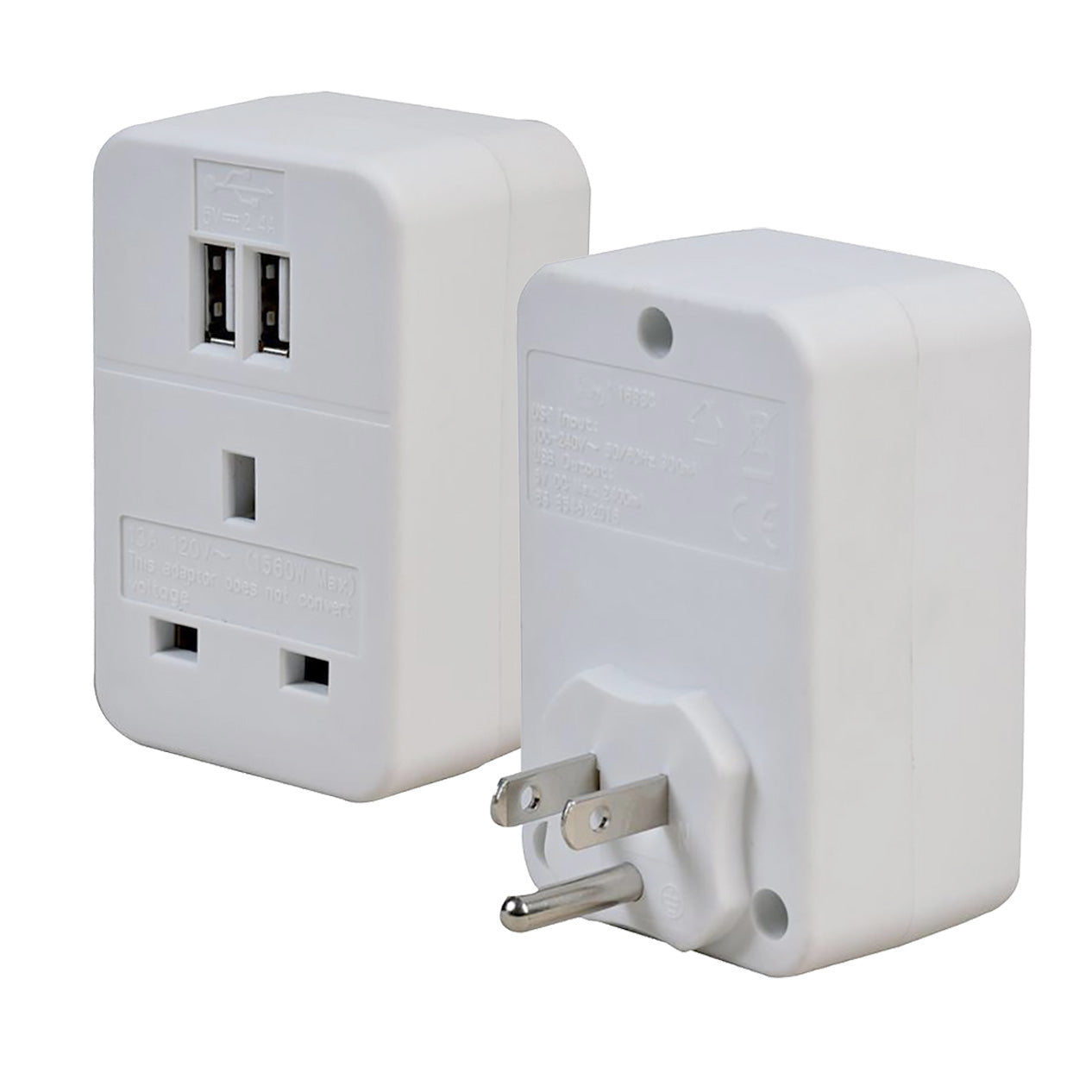 Maplin UK to US Travel Adapter Plug with 2x USB-A - Pack of 2