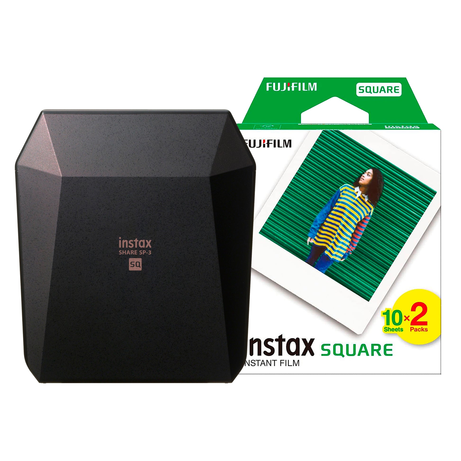 Fujifilm Instax SP-3 Share Square Wireless Photo Printer - Black Printer + 20 Shot Pack