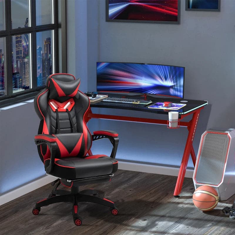 Maplin Plus Ergonomic Racing Adjustable Reclining Gaming Office Chair with Headrest, Lumbar Support & Retractable Footrest