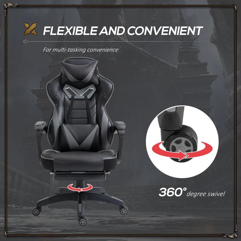 Maplin Plus Ergonomic Racing Adjustable Reclining Gaming Office Chair with Headrest, Lumbar Support & Retractable Footrest