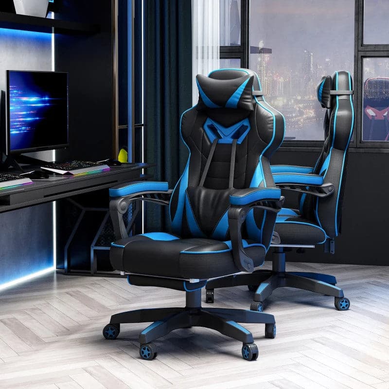Maplin Plus Ergonomic Racing Adjustable Reclining Gaming Office Chair with Headrest, Lumbar Support & Retractable Footrest