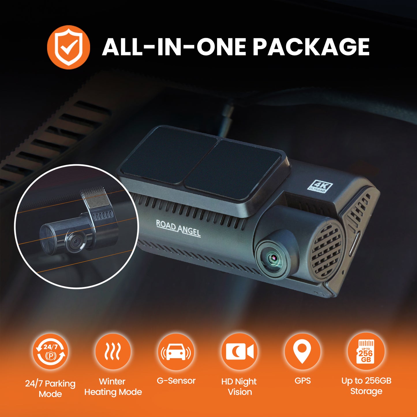 Road Angel Halo Ultima Dual 4K Front & 1080p Rear Dash Cam