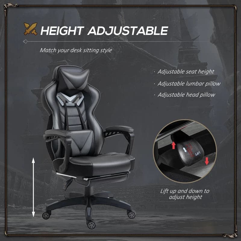 Maplin Plus Ergonomic Racing Adjustable Reclining Gaming Office Chair with Headrest, Lumbar Support & Retractable Footrest