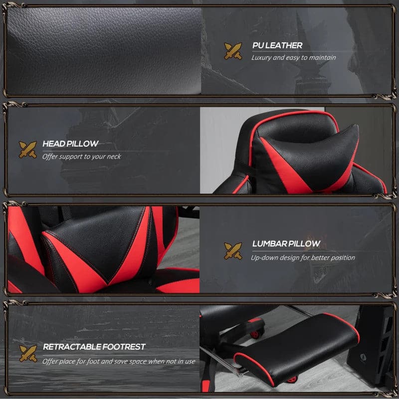 Maplin Plus Ergonomic Racing Adjustable Reclining Gaming Office Chair with Headrest, Lumbar Support & Retractable Footrest