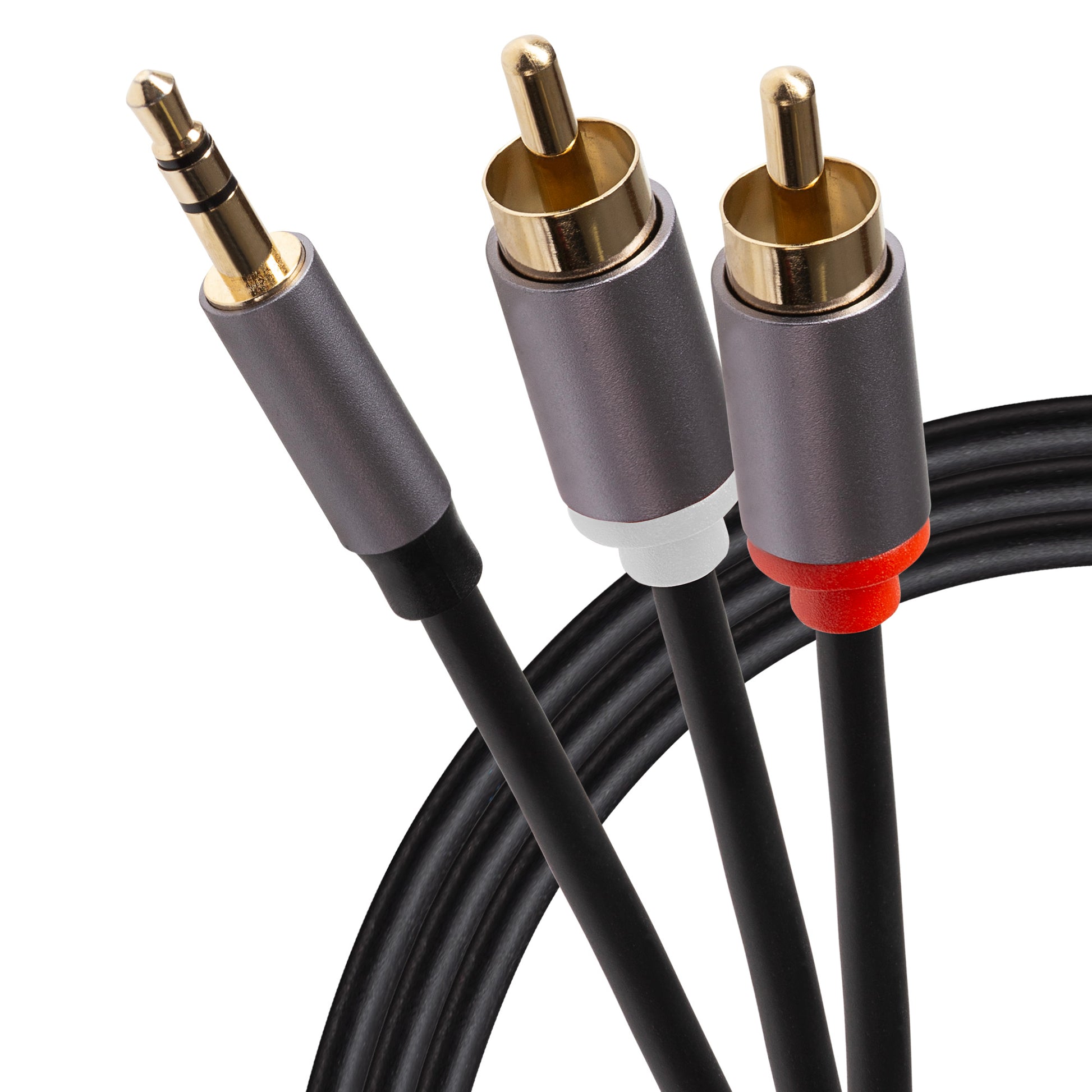 Maplin 3.5mm Aux Stereo 3-Pole Jack Plug to Twin RCA Phono Cable - Black, 1.5m (Pack of 2)