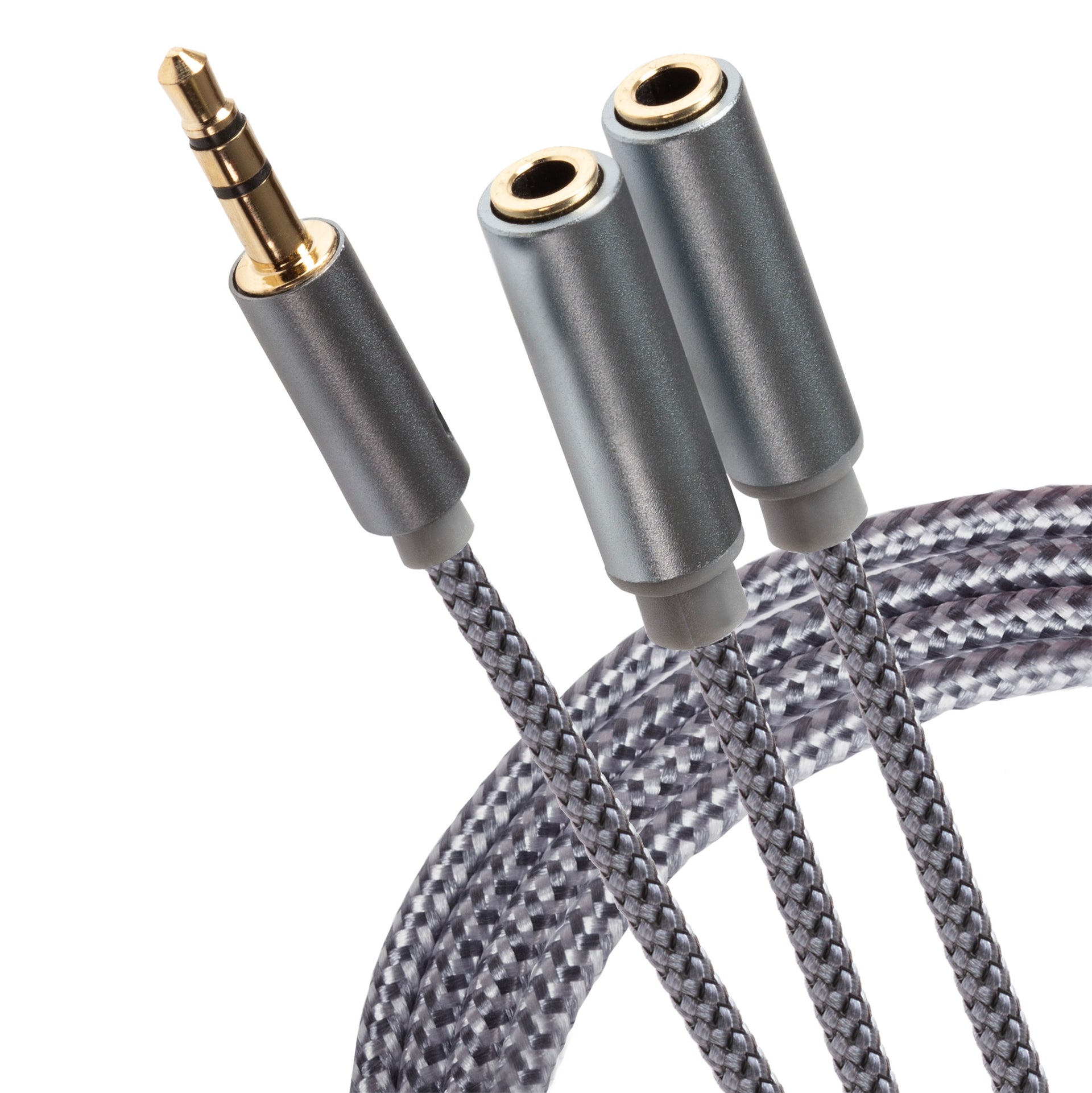 3.5mm Aux Stereo 3 Pole Jack Plug to Twin 3.5mm Female Jack Plug Cable Silver 0.25m