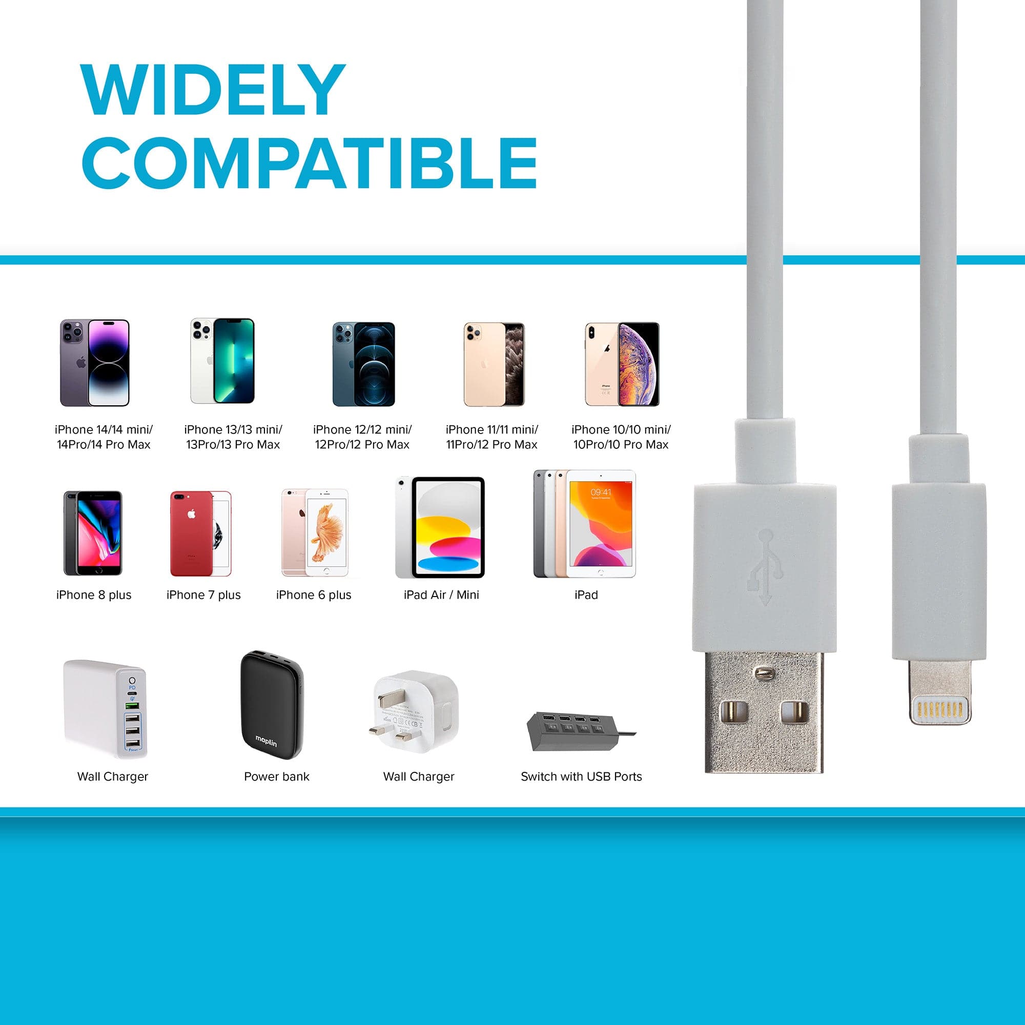 Maplin Premium Apple MFI Certified Tangle-Free Lightning to USB-A 2.0 Cable - White, 3m