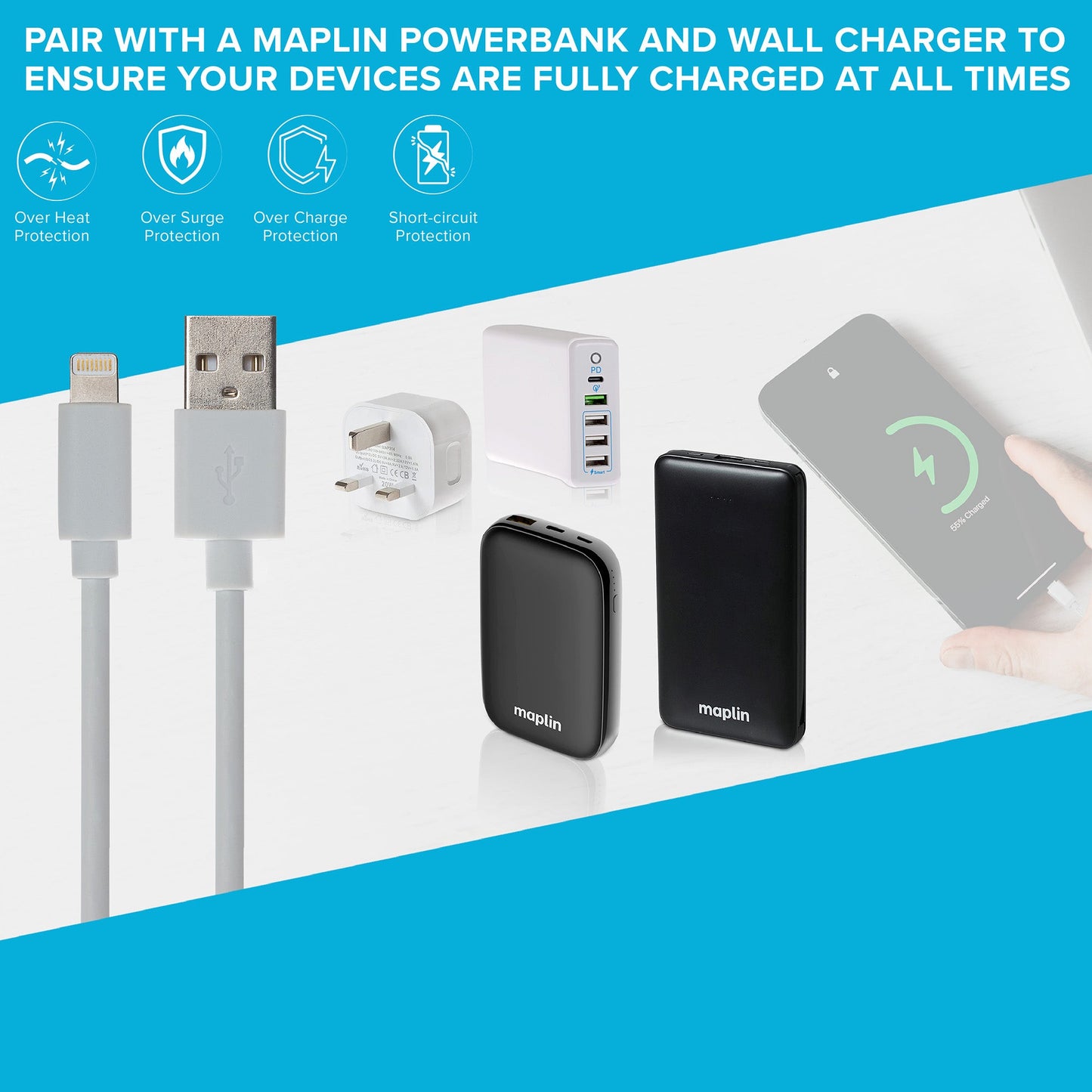 Maplin Premium Apple MFI Certified Tangle-Free Lightning to USB-A 2.0 Cable - White, 1.5m - maplin.co.uk