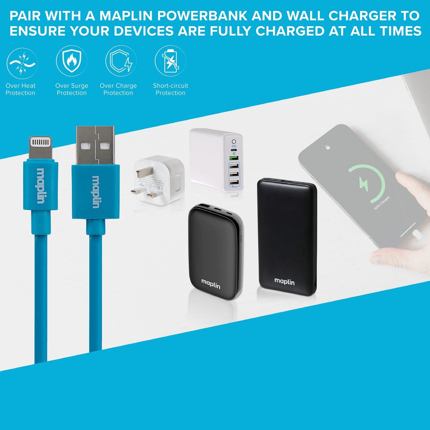 Maplin Premium Lightning to USB-A Cable - 0.75m - maplin.co.uk