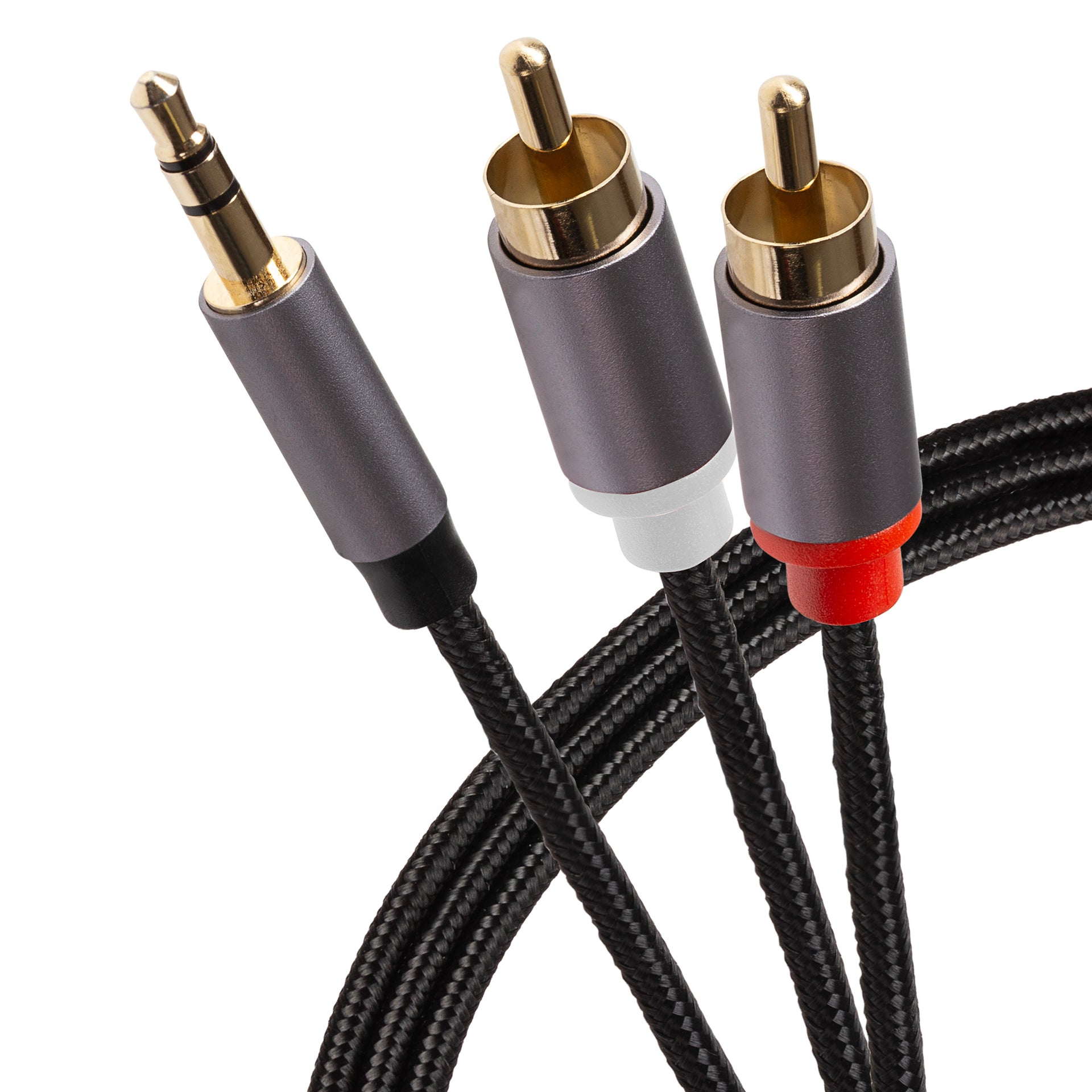 Pro 3.5mm Aux Stereo 3 Pole Jack Plug to Twin RCA Phono Braided Cable Black 5m