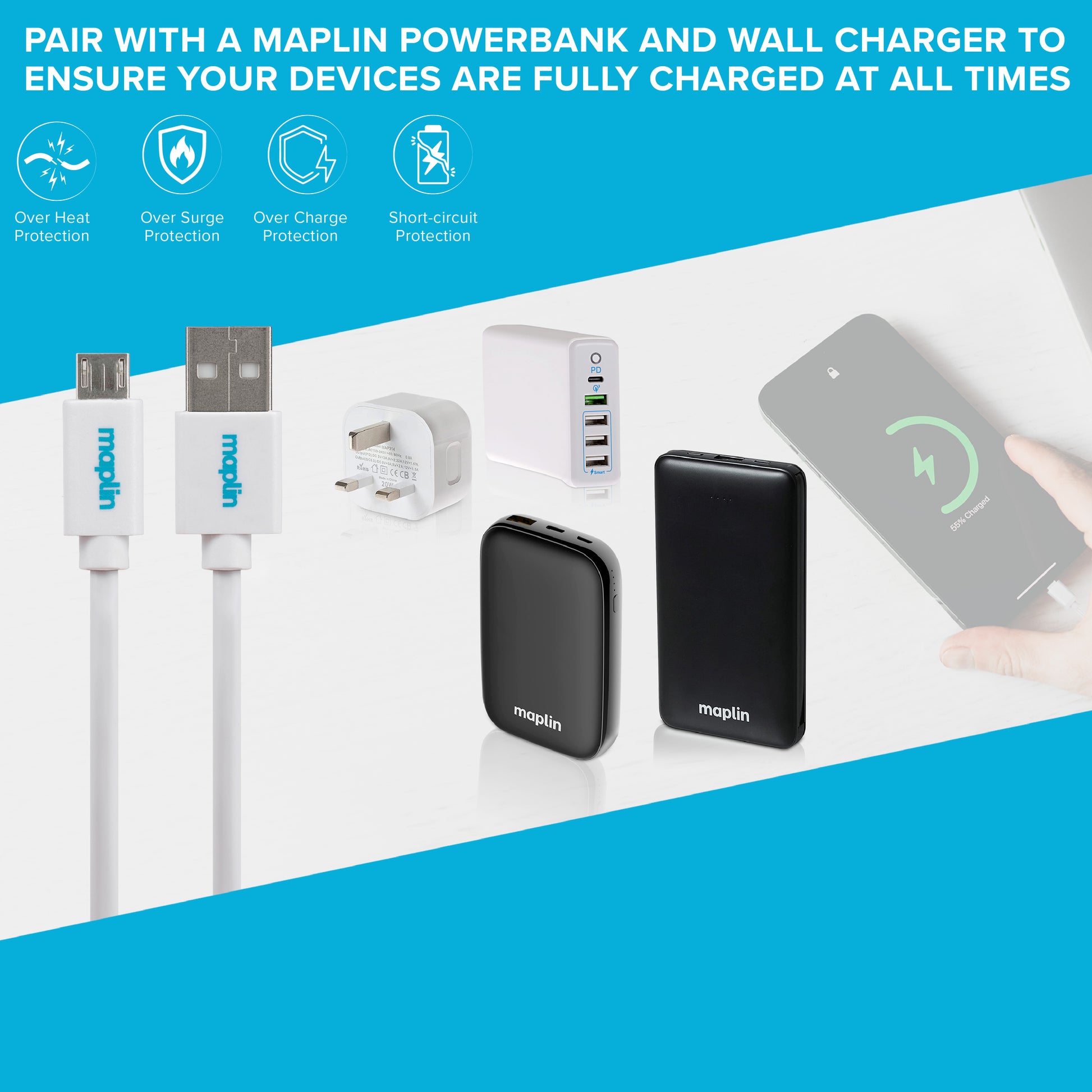 Maplin Premium USB A 2.0 Male to Micro USB B Male Cable - White - maplin.co.uk