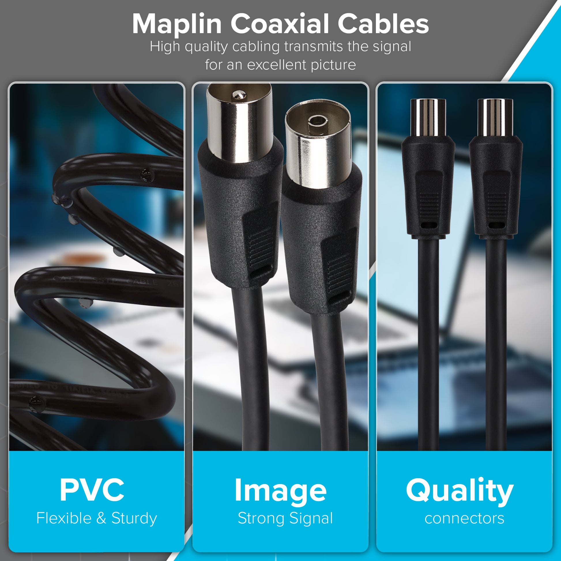 Maplin RF Male to RF Female TV Aerial Coaxial Cable - Black - maplin.co.uk