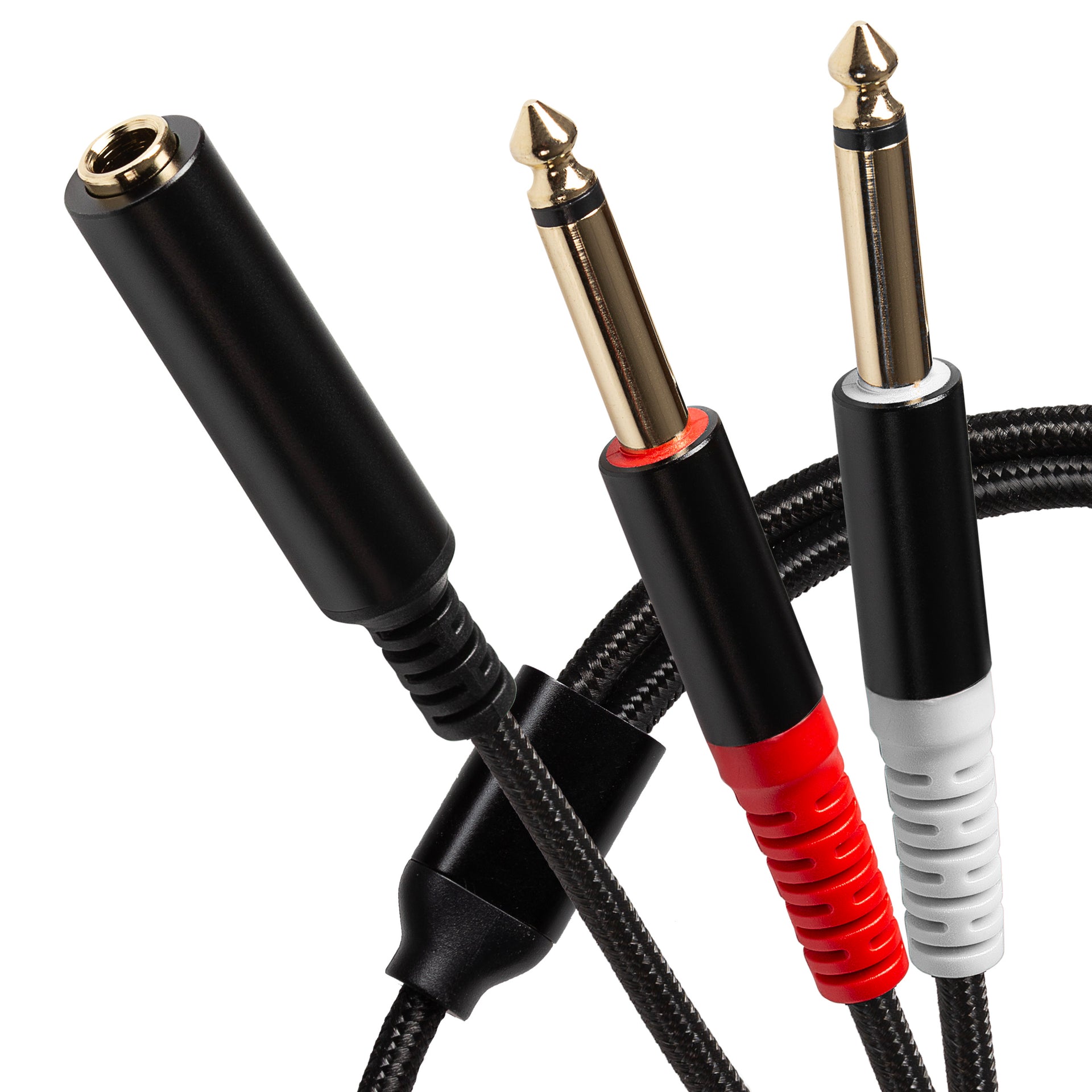 Twin 1 4" 6.3mm 2 Pole Jack Plugs to Single 1 4" 6.35mm Female Jack Socket Cable Black 0.2m