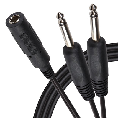 ProSound Twin 1/4" 6.3mm 2 Pole Jack Plugs to Single 1/4" 6.35mm Female Jack Socket Cable - Black, 0.2m