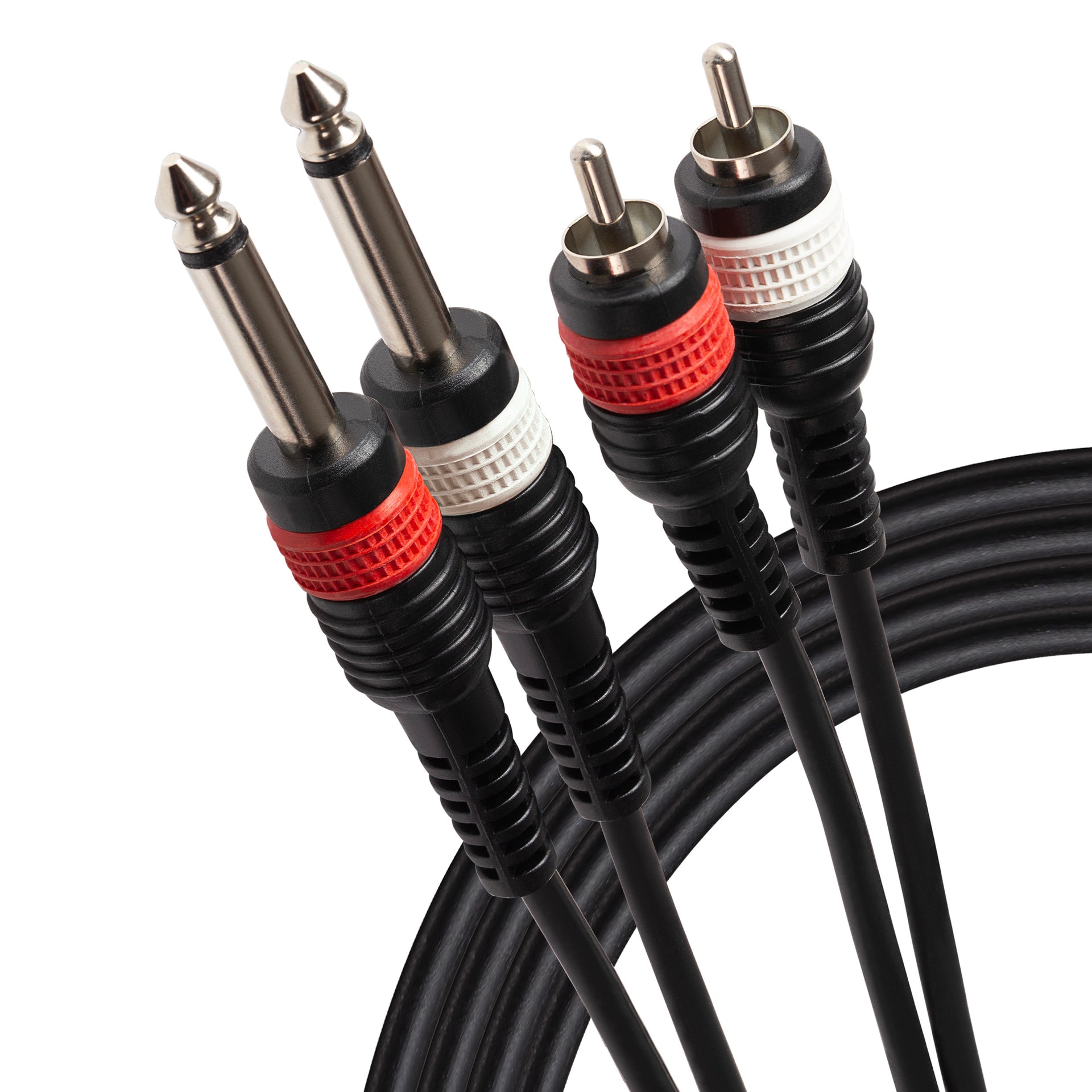 Twin 1 4" 6.35mm 2 Pole Jack Plug to Twin RCA Phono Cable Black 1.5m