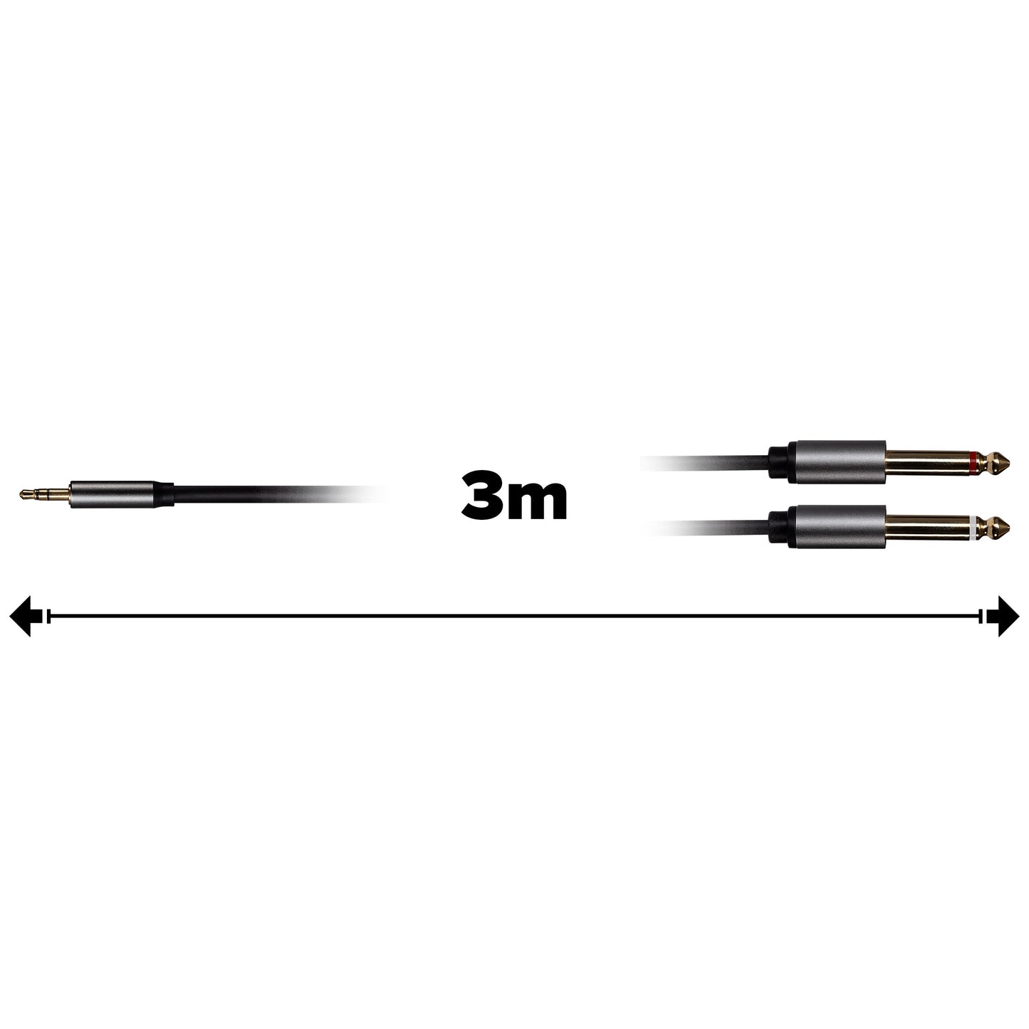 ProSound Twin 1/4" 6.35mm 2-Pole Jack Plugs to Single 3.5mm 3-Pole Jack Plug Cable - Black, 3m