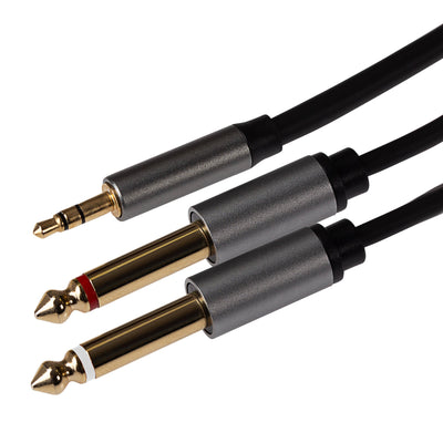 ProSound Twin 1/4" 6.35mm 2-Pole Jack Plugs to Single 3.5mm 3-Pole Jack Plug Cable - Black, 3m