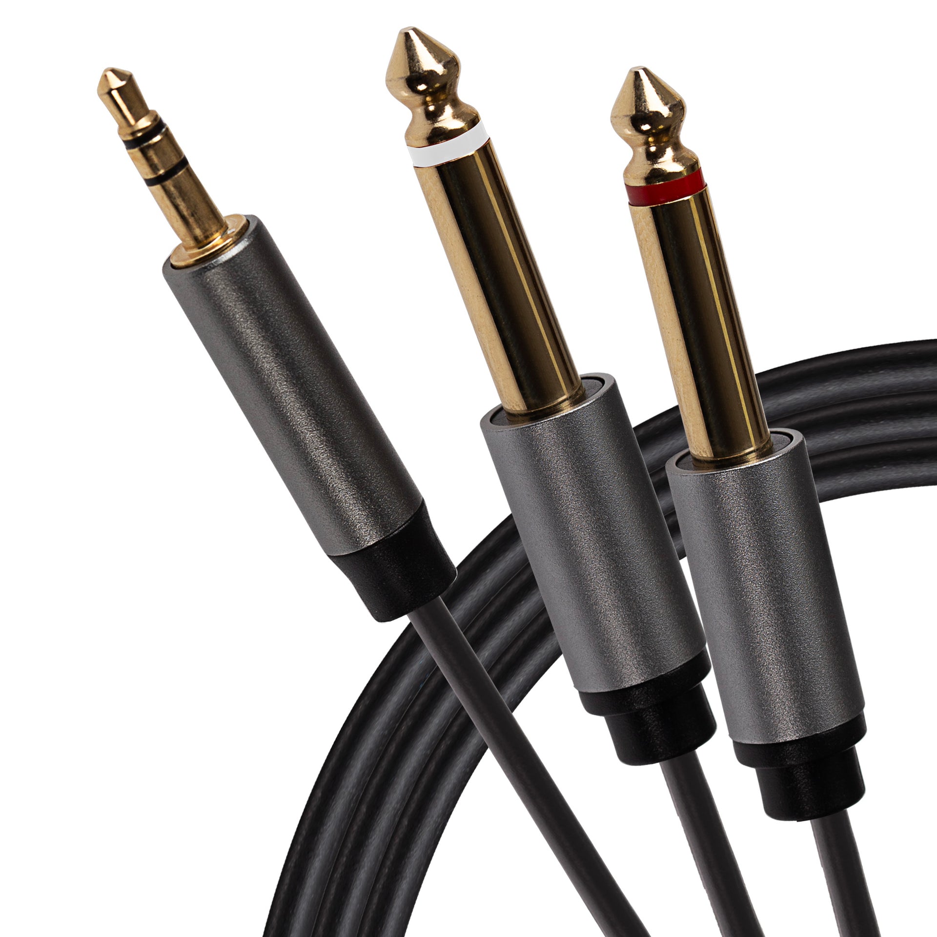 Twin 1 4" 6.35mm 2 Pole Jack Plugs to Single 3.5mm 3 Pole Jack Plug Cable Black 3m
