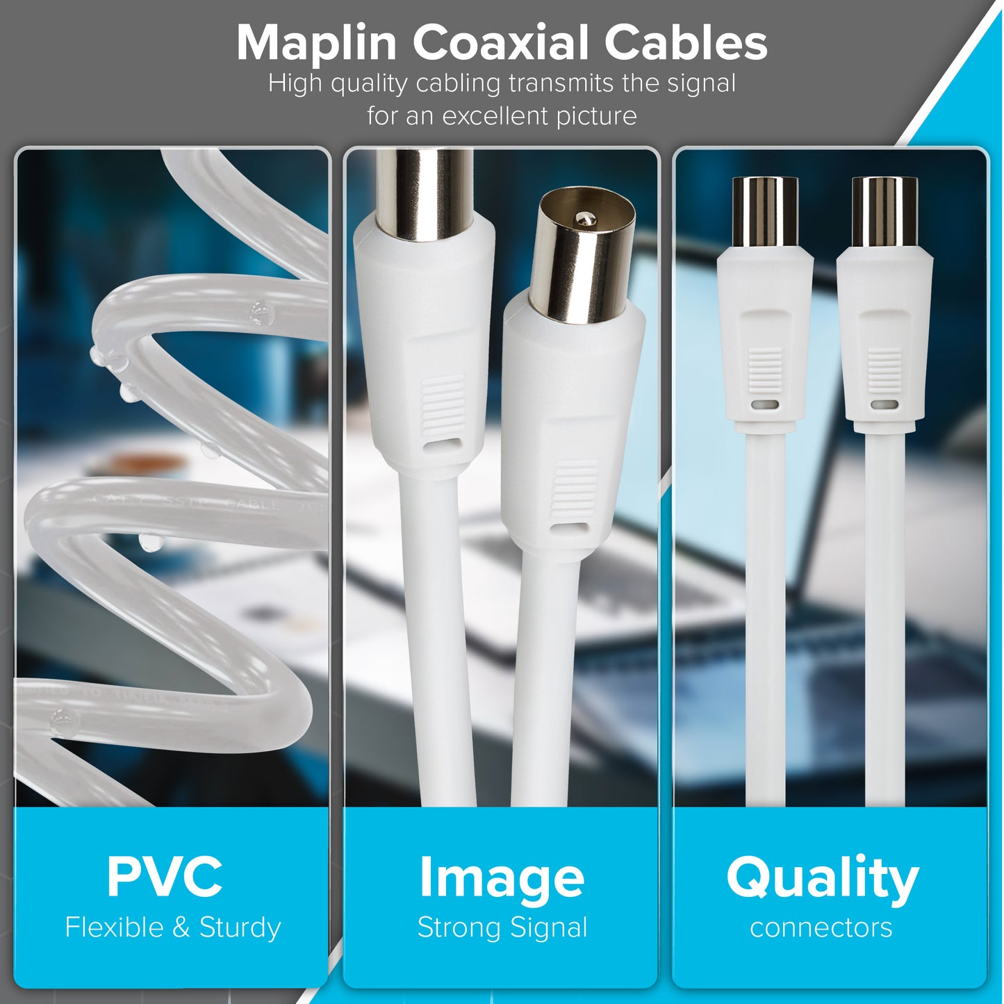 Maplin RF Male to RF Male Connector TV Aerial Coaxial Cable - White - maplin.co.uk