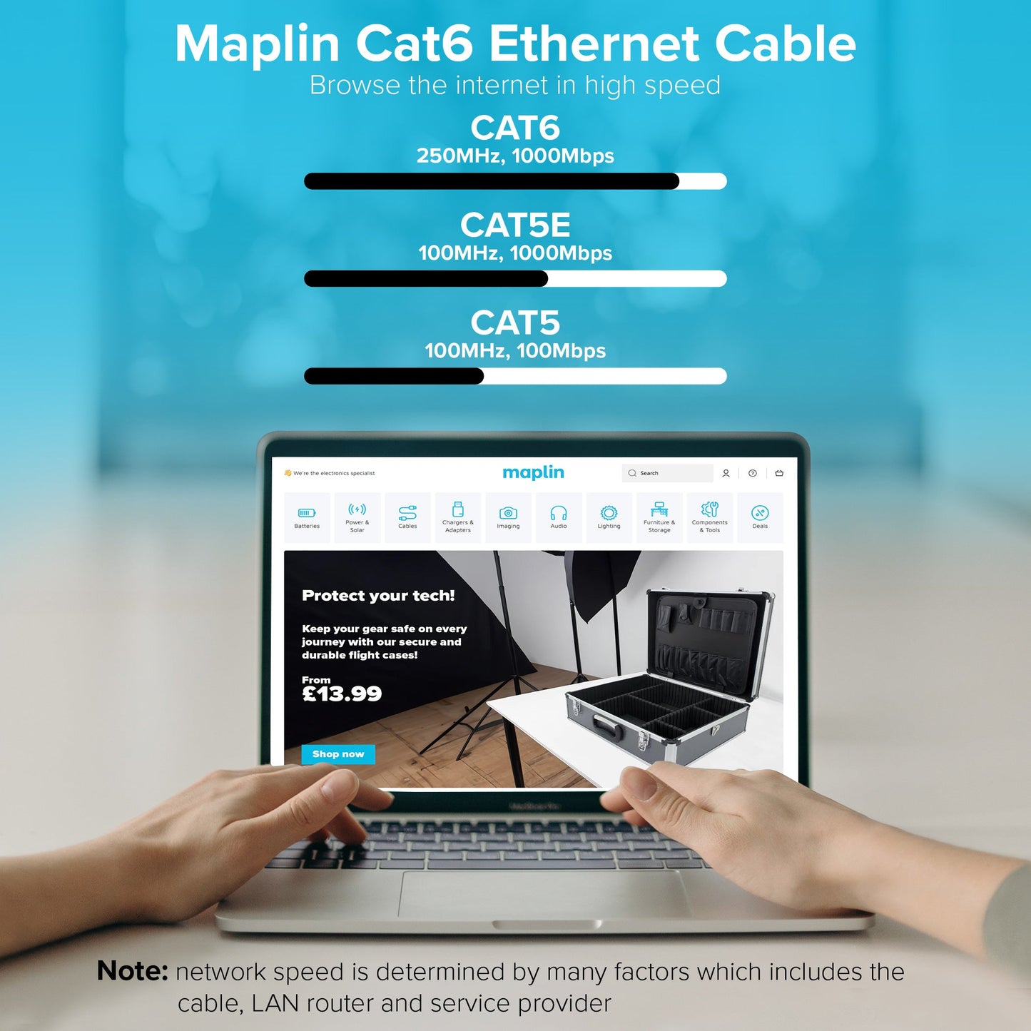 Maplin CAT6 RJ45 Plug Flat UTP Ethernet Network Cable - White - maplin.co.uk
