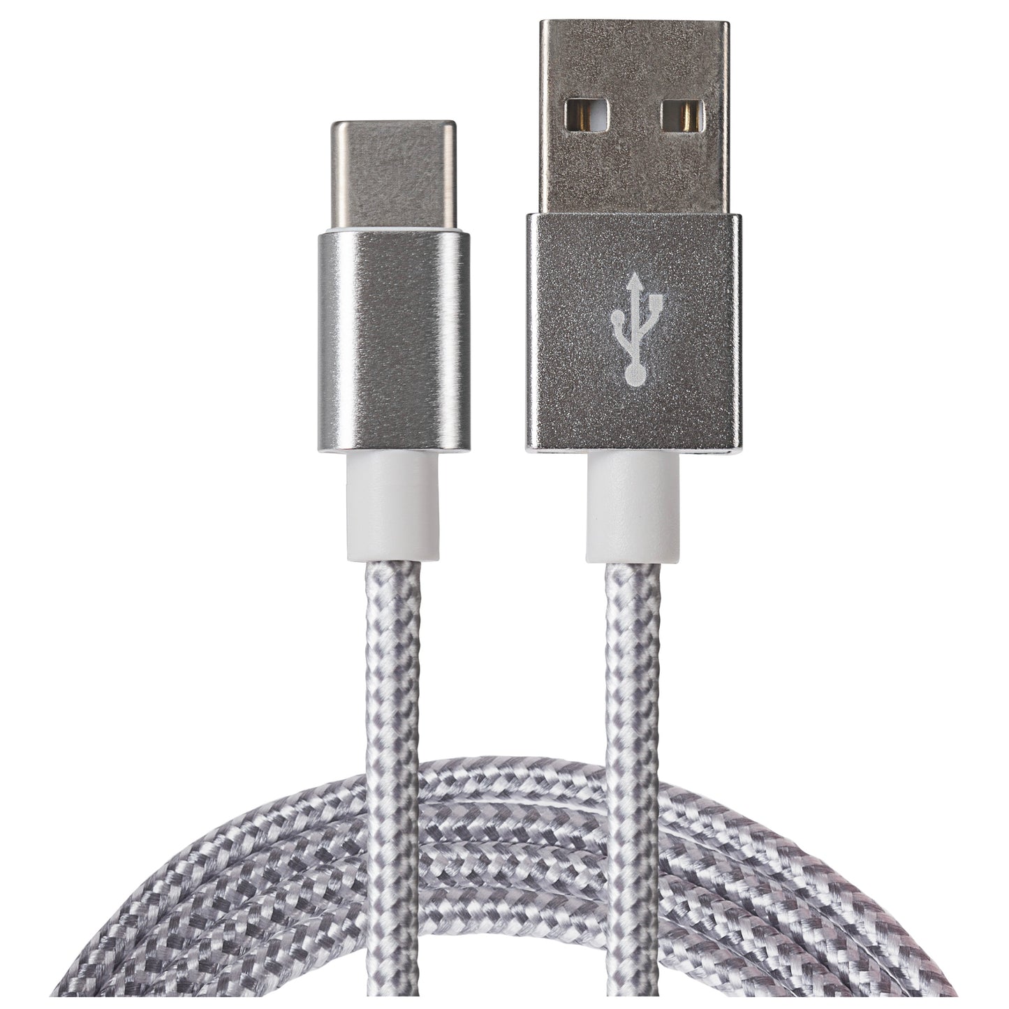 Maplin USB-C to USB-A Braided Cable - Silver, 0.5m