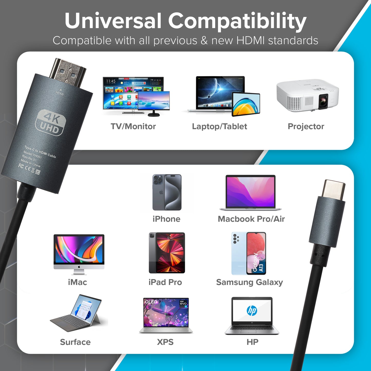 Maplin USB-C to HDMI Cable Adapter (Supports 4K Ultra HD @ 60Hz) - Black