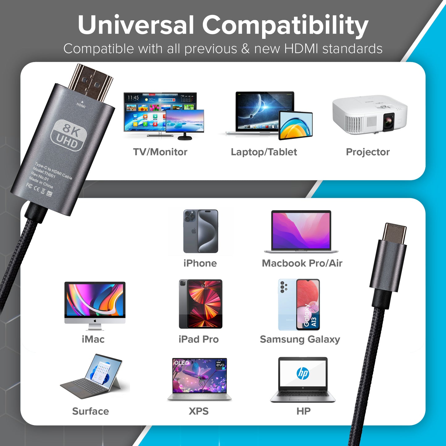 Maplin USB-C to HDMI Cable Adapter (Supports 4K Ultra HD @ 60Hz) - Black
