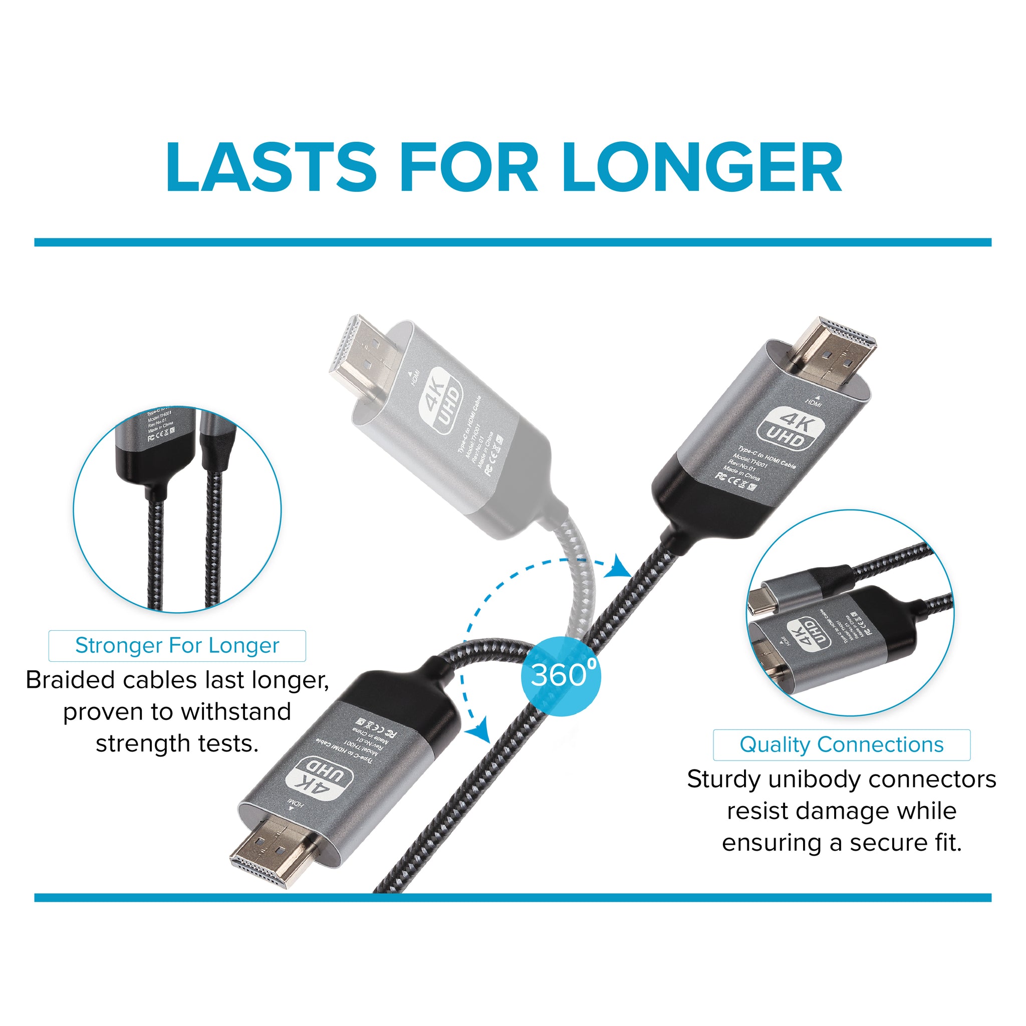 Maplin USB-C to HDMI Cable Adapter (Supports 4K Ultra HD @ 60Hz) - Black, 2m (Pack of 4)