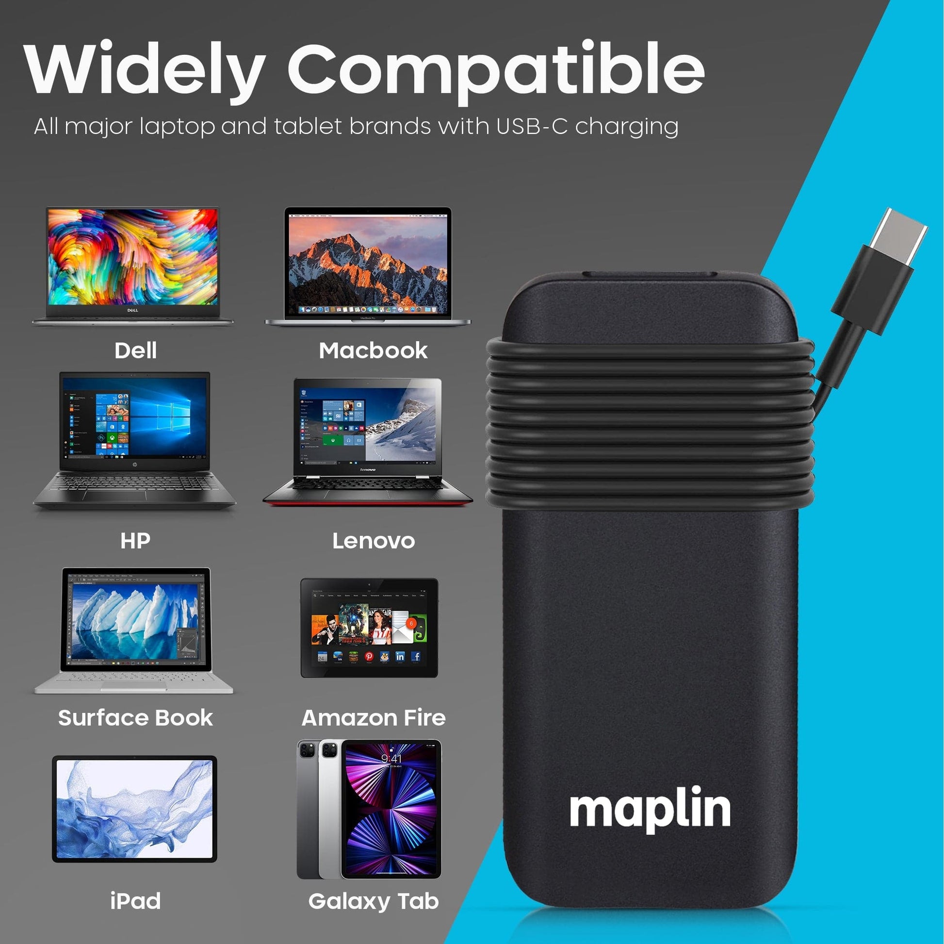 Maplin 60W USB-C Universal Power Supply Laptop Charger - maplin.co.uk