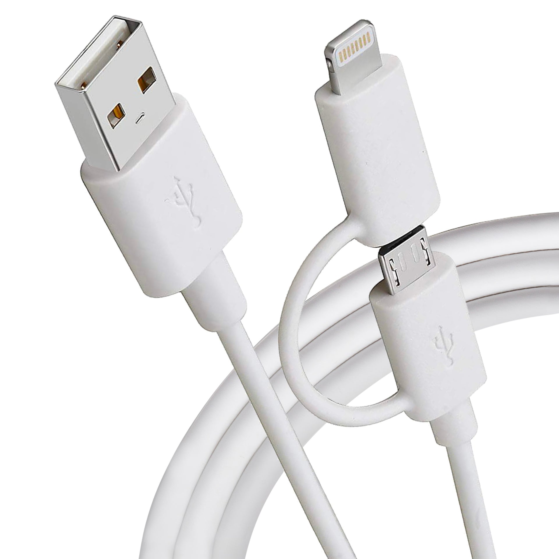 USB to 2 1 Multi Charging Lightning & Micro USB Cable White 1m